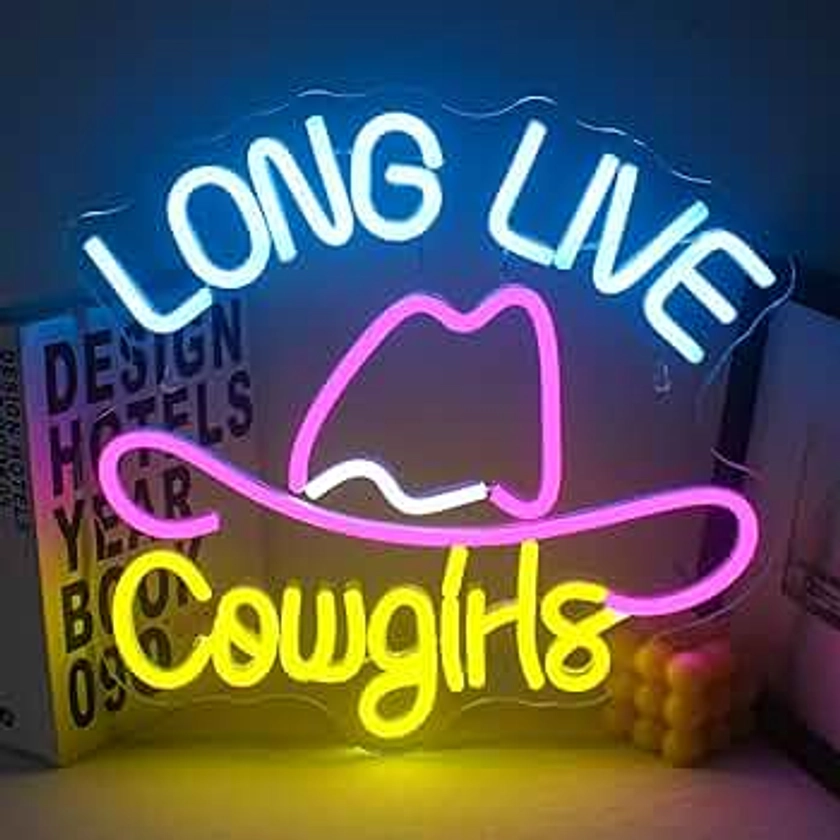 Long Live Cowgirls Neon Sign Led Colorful Cowboy Neon Lights for Wall Decor Usb Cowboy Hat Light Up Signs for Bedroom Game Room Living Room Beer Bar Western Decorations