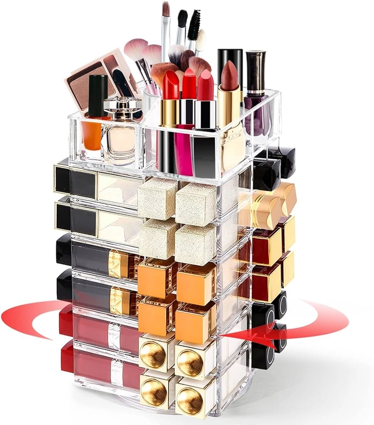 ToyaJeco Tour de rangement en acrylique pour rouge à lèvres - Rotation à 360 degrés - 53 emplacements - Pour femmes et filles