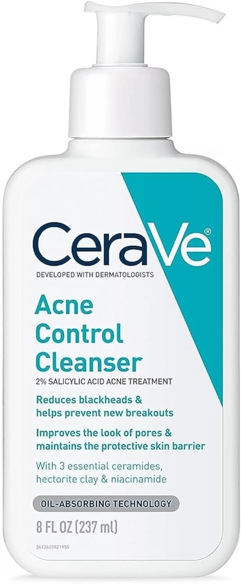 CeraVe Face Wash Acne Treatment | 2% Salicylic Acid Cleanser with Purifying Clay for Oily Skin Blackhead Remover and Clogged Pore Control Fragrance Free, Paraben Free & Non Comedogenic | 8 Ounce