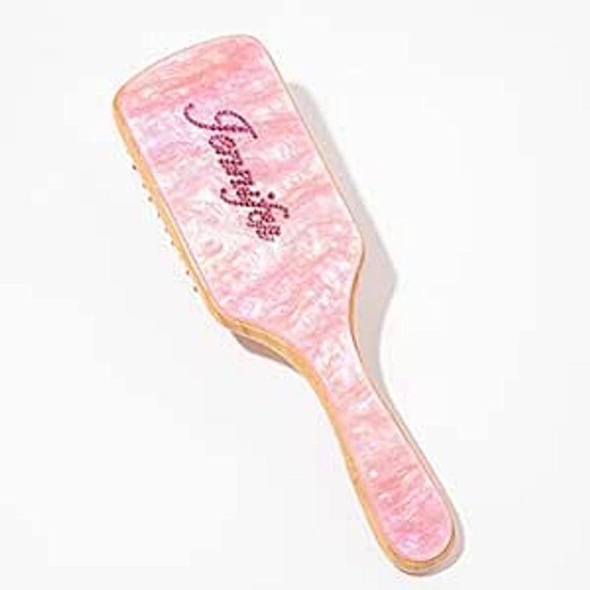 Personalized Custom Engraved Colorful Rhinestone Name Hair Brush|Handmade Inlay Rhinestones|Natural Wooden Bamboo Brush Wide-Tooth,Ultra-Soft Anti Static,Massage Scalp|Suit For All Hair Types-Women