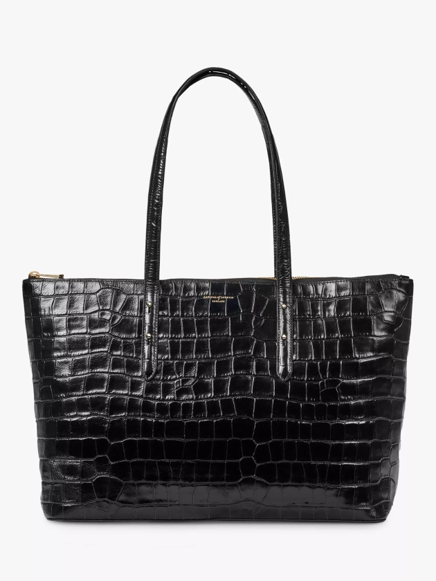 Aspinal of London Regent Croc Leather Zip Tote Bag, Black