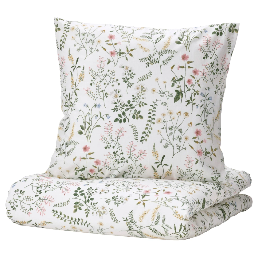 TIMJANSMOTT housse de couette et 2 taies, blanc/motif floral, 240x220/65x65 cm - IKEA