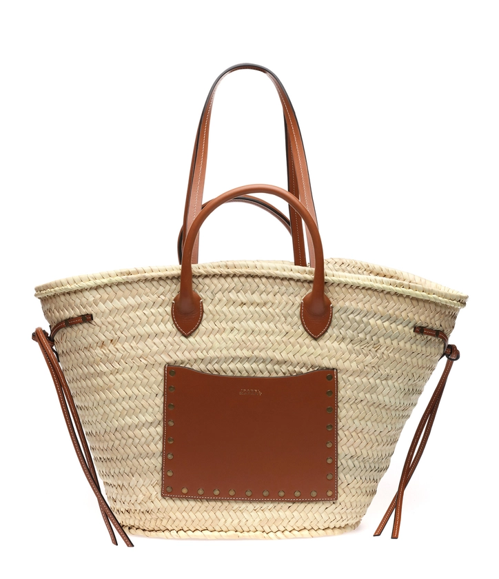 ISABEL MARANT - Sac Cadix Paille Cuir Naturel Cognac