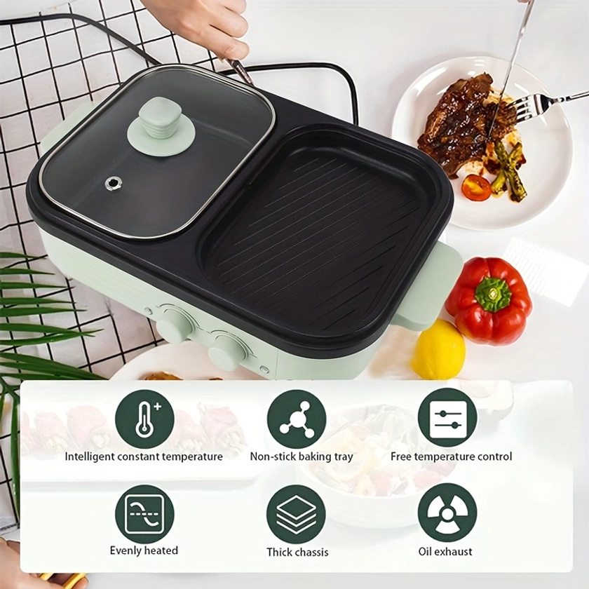 Europese Standaard - 220V 2 In 1 Multifunctionele Elektrische BBQ Grill & Hot Pot, Kleine Elektrische Hot Pot Voor 1-3 Personen, Perfect Voor BBQ, Hot Pot En Soep