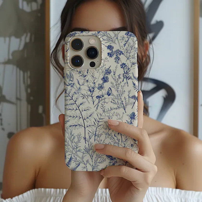 Blue Botanical | Trendy Wildflower Case iPhone 15 14 13 12 Pro Max Plus iPhone 13 12 11 Pro Mini Cute Minimalist Floral Aesthetic Phone Case