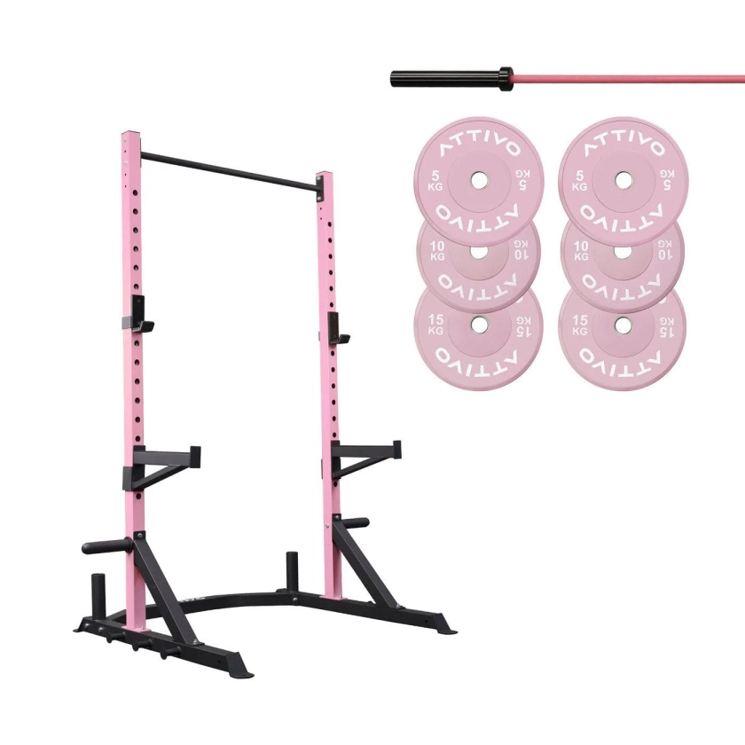 Half Power Rack Garage Gym Package - Pink (HR2100 Combo)