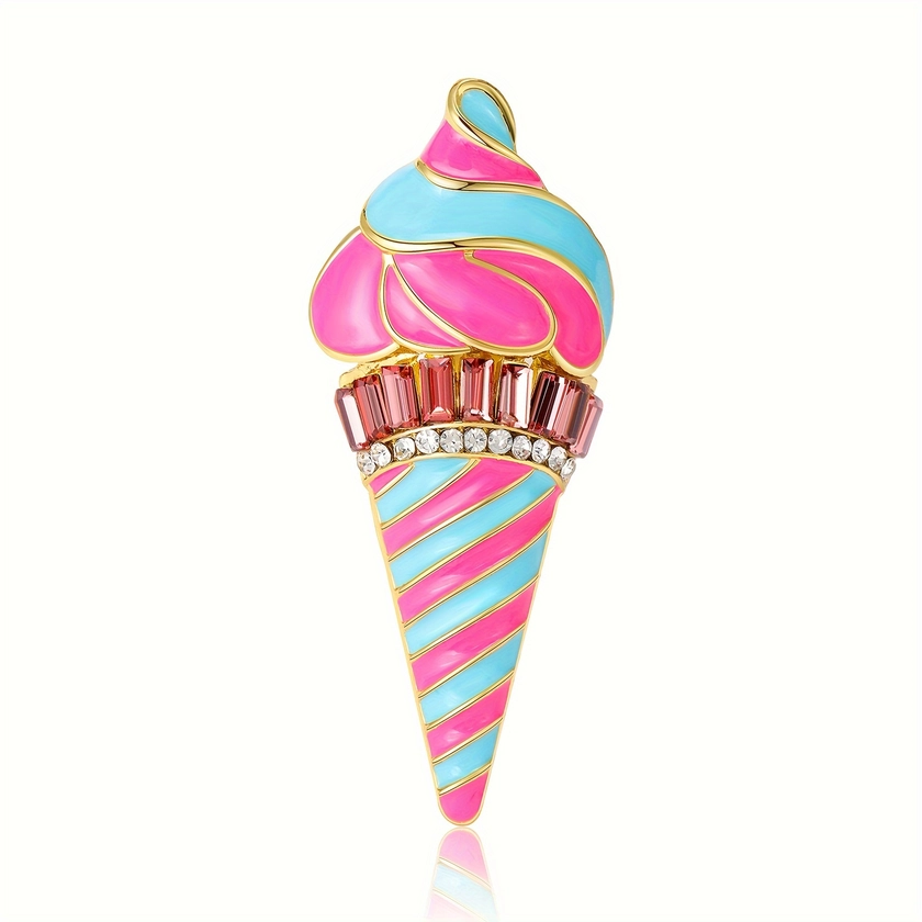 Fashion Cartoon Ice Cream Brooch Pin, Unisex, Fun Office Party Casual Accessories, Gift Idea, Colorful Enamel Design with Rhinestones