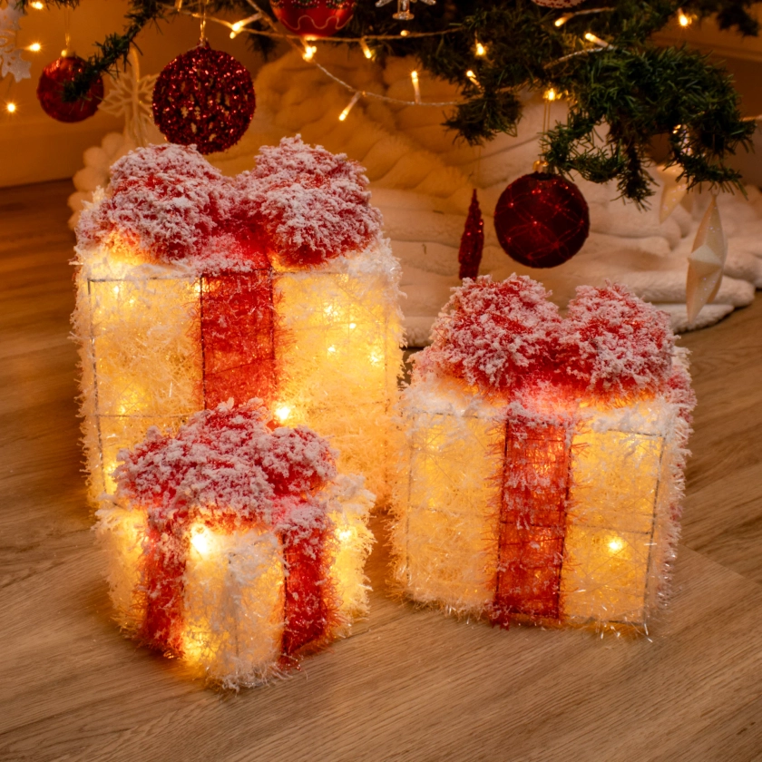 Darthome Set of 3 LED Snowy Christmas Present Decorations