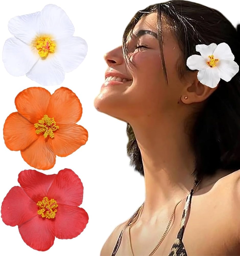 QEDBOJE Lot de 3 pinces à cheveux fleurs hawaïennes pour femmes, pince à cheveux Plumeria-Hibiscus, pinces à fleurs artificielles pour vacances, fête à la plage : Amazon.fr: Beauté et Parfum