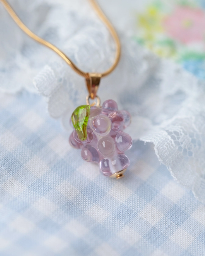 Purple Grape Charm Necklace