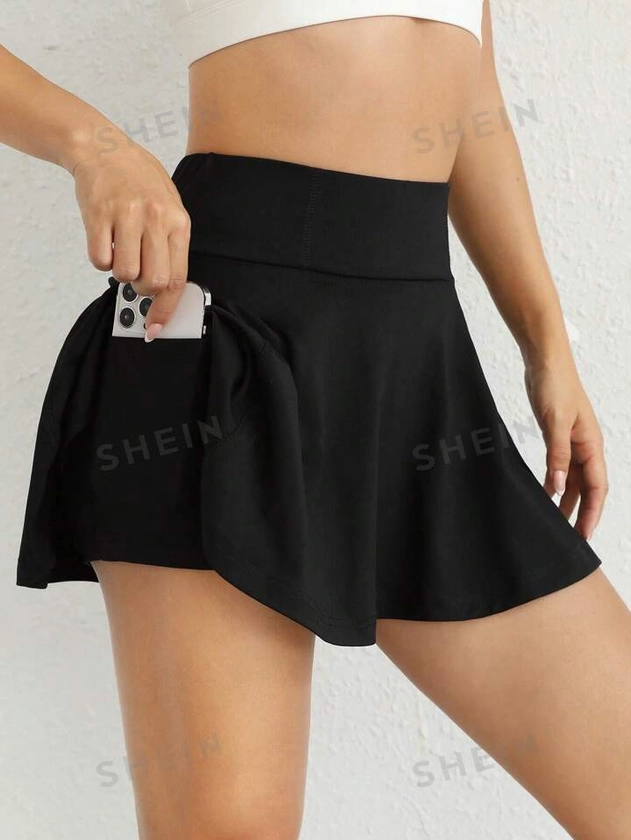 SHEIN EZwear Solid Wideband Waist Skirt With Phone Pocket