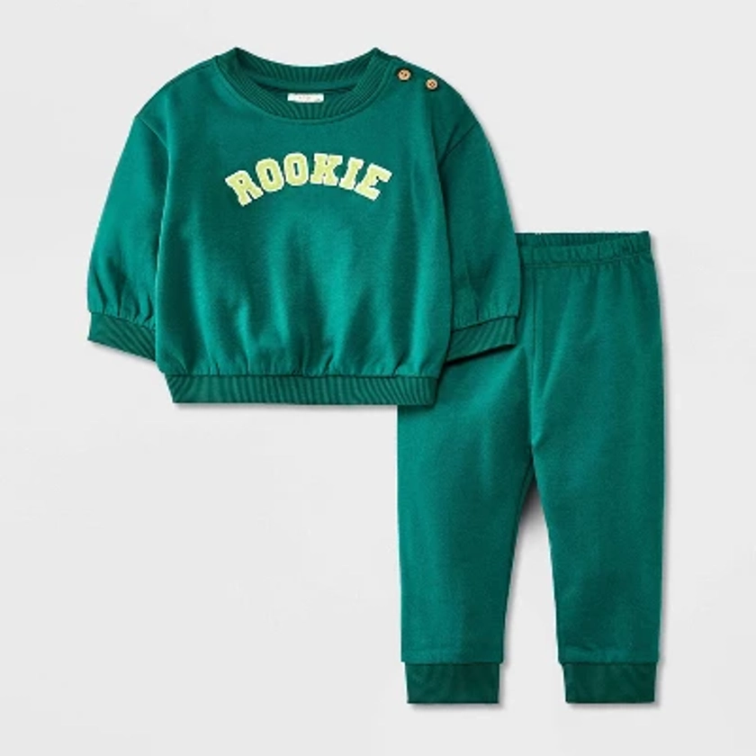 Baby Graphic Fleece Sweatshirt & Jogger Pants - Cat & Jack™ Dark Green 24M