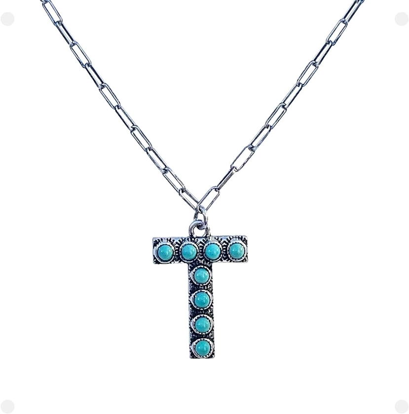 Western Boho Turquoise Letter A-Z Pendant Initial Necklace