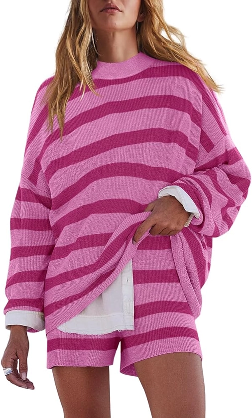 LAMISSCHE Conjunto de pijama de manga larga para mujer, conjunto de pijama a juego de 2 piezas a rayas