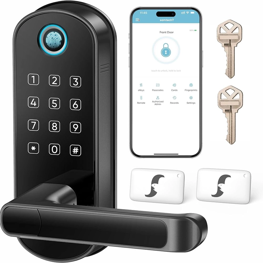 Amazon.com: Smart Lock Keyless-Entry Keypad Fingerprint: samtechT Smart Lock, Biometric Smart Door Lock with Code Passcode, Digital Door Lock, Electronic Door Lock, Door Handle, Door Knob