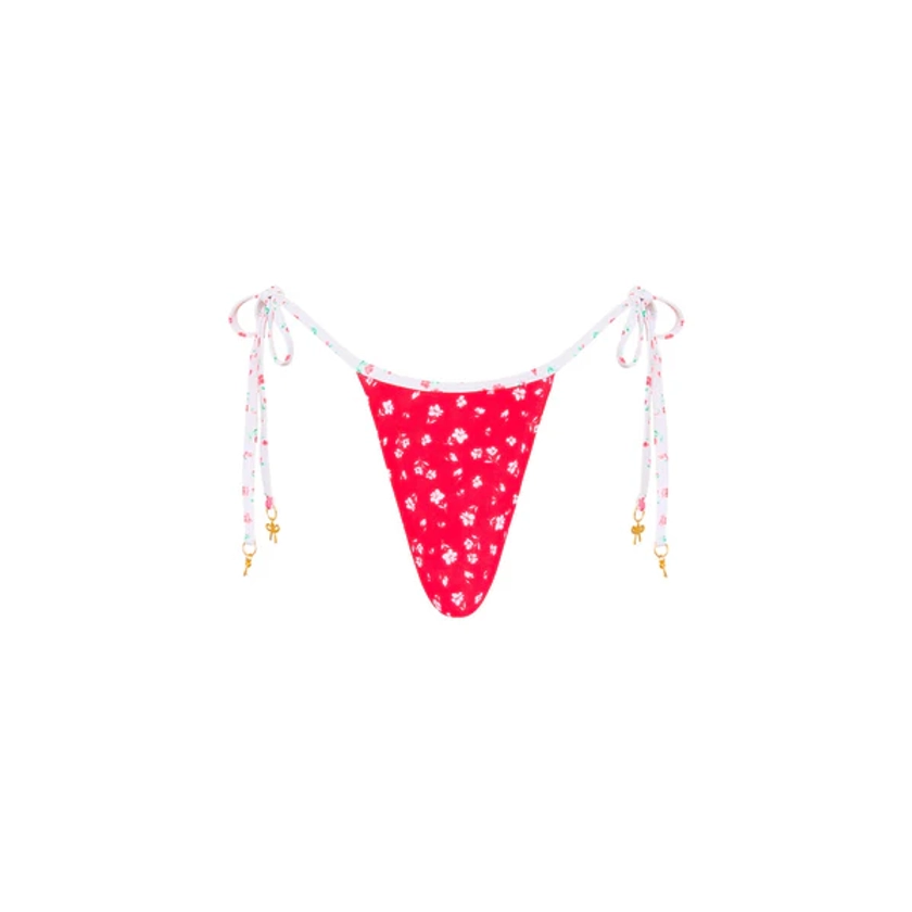 Micro Thong Tie Side Bikini Bottom - Cherry Cove