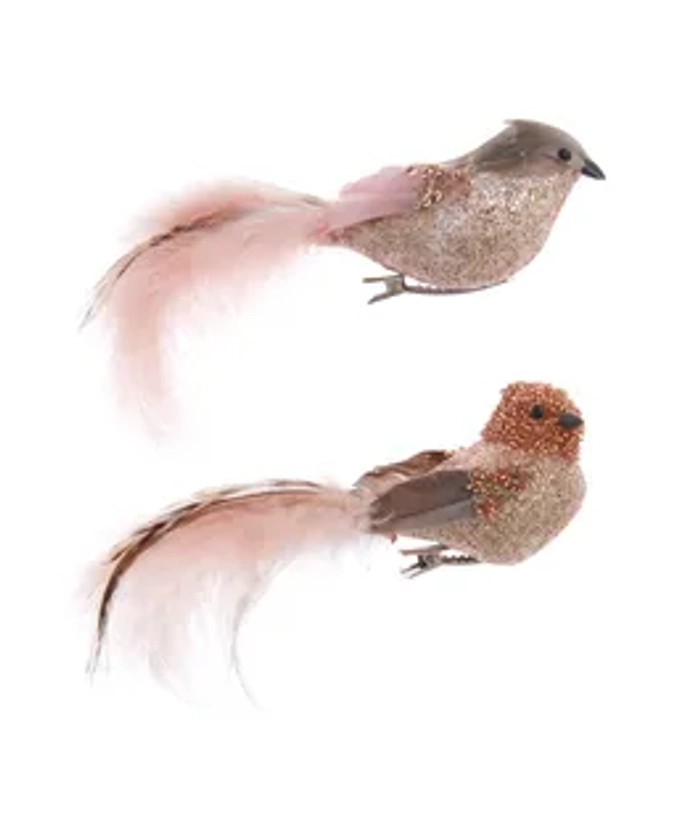 Pink and Pewter Glittered Bird Clip-On Ornaments, 2 Assortedned