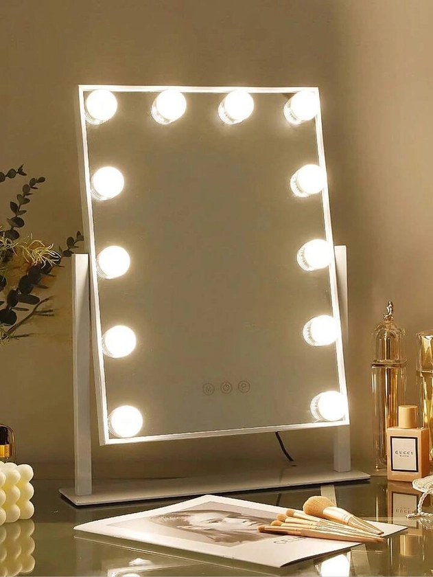 FENCHILIN Vanity Mirror With Lights Makeup Mirror With Lights 12 LED Bulbs Lighted Hollywood Mirror Light Up Vanity Mirror 360° Rotation 3 Color Lighting Modes 10X Magnifying Dressing Table Mirror | SHEIN UK