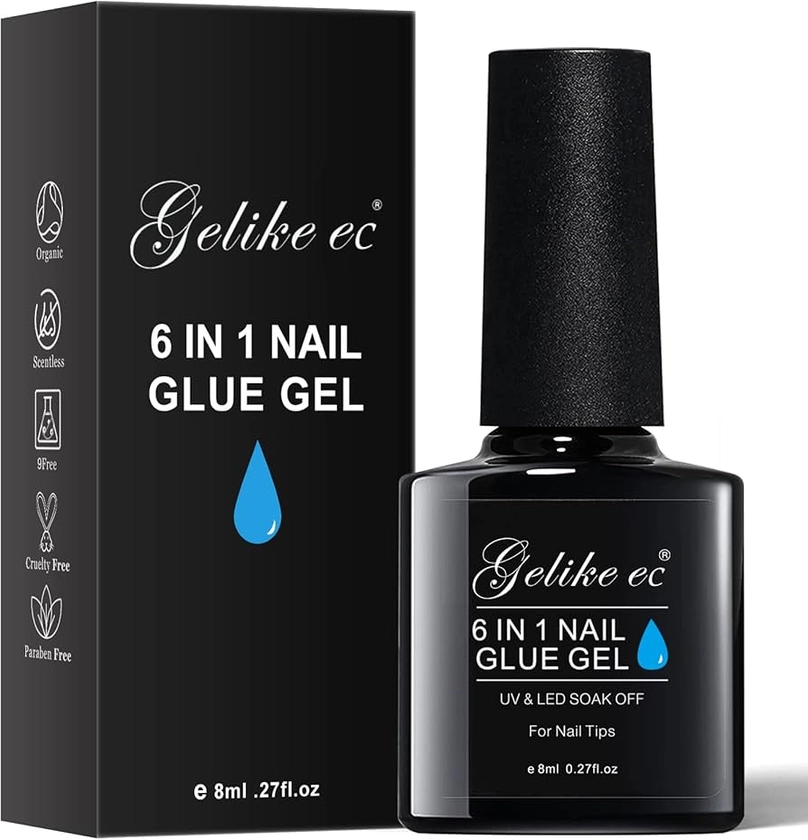 Gelike EC Gel Nail Glue UV Light: 6 in 1 Adhesive Gel Nail Polish, Strong Nail Glue For Press On Nails Nails Acrylic Tips, Long Last Gel x Nail Kit Blooming Gel Girl Gift for Home Salon Beginner DIY