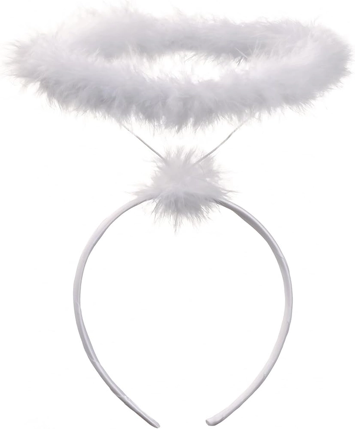 Funcredible White Angel Halo Headband - Feathered Angel Halo - Halloween Headband - Angel Costume Accessories - Angel Costume for Women, Men and Kids