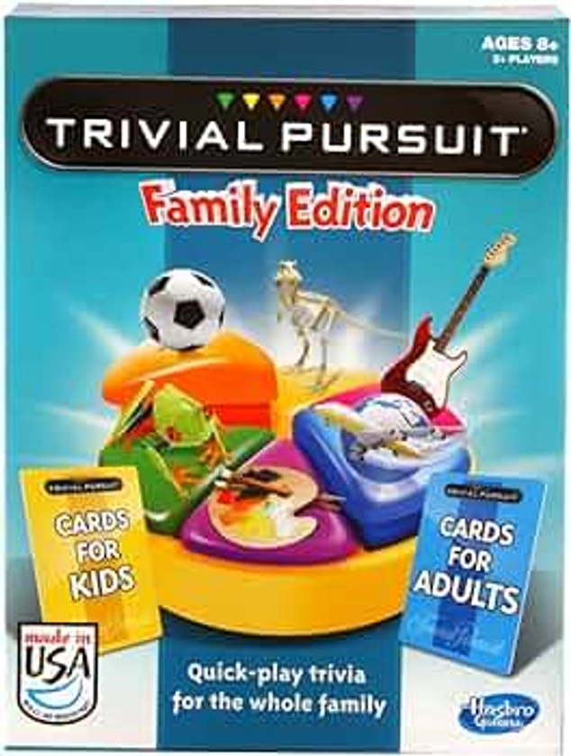 Hasbro Gaming Trivial Pursuit Game: Family Edition Board Game, Family Trivia Games for Adults and Kids, 2+ Players, Ages 8+ (Amazon Exclusive)