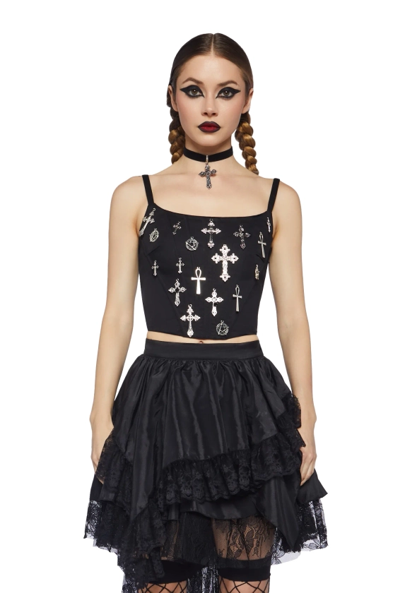 Widow Cross Charm Corset Top - Black