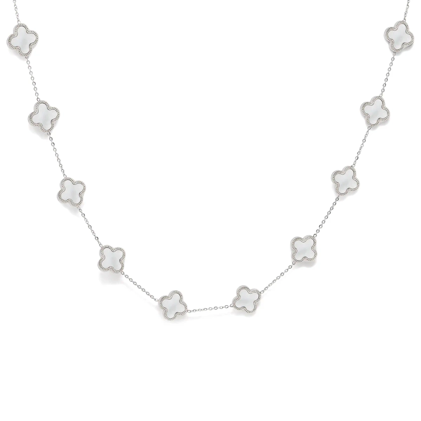 Clover Choker Necklace Silver & Faux Pearl | Say It With