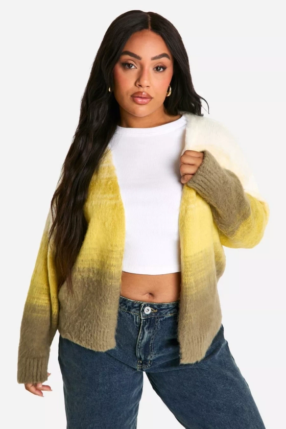 Plus Fluffy Ombre Knit Cardigan 