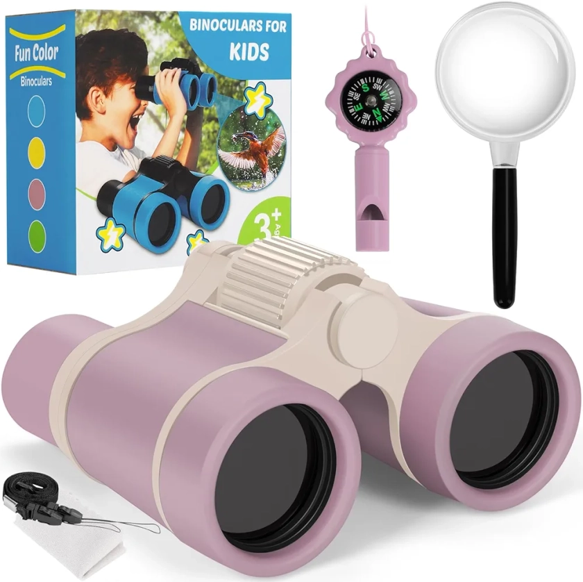 Binoculars for Kids, Kids Binoculars toys for 3 4 5 6 7 8 Years Boys and Girls, Set with Magnifying Glass & Compass - Birthday Gifts Outdoor Toy for Kid Ages 3-8 Toddler Camping