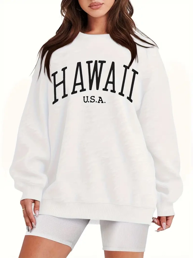 Hawaii Neck Sweatshirt Casual Long Sleeve Drop - Temu