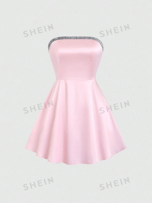 SHEIN MOD Women's Summer Elegant Short Strapless Dress With Hem | SHEIN JAPAN