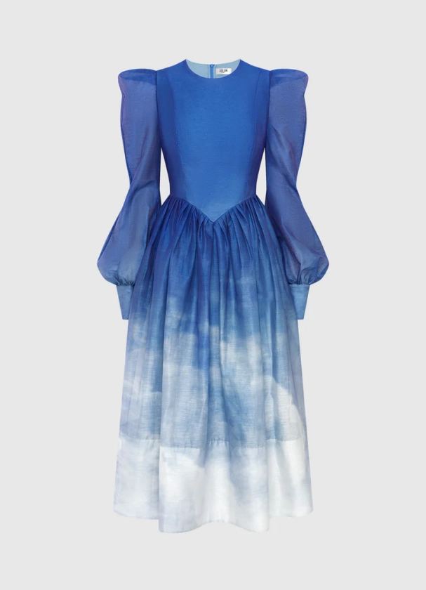 Jordana Structured Shoulder Midi Dress - Aerial Print