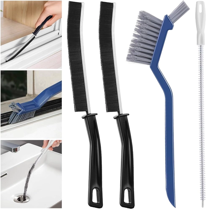 4 Pièces Brosse de Nettoyage des Interstices, Multifonctionnelle Brosse Nettoyage Salle de Bain, Brosse Joint Carrelage, Brosse de Nettoyage pour Maison, Toilettes, Salle de Bain, Cuisine