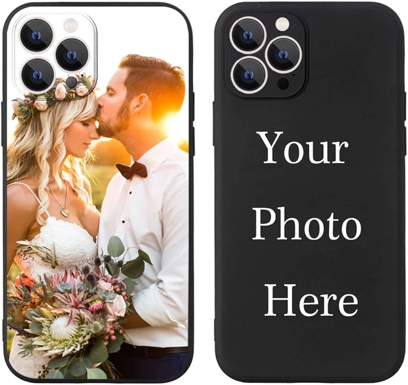 Custom Pictures Phone Case for iPhone 15/11/12/13/14 Pro Max Mini, Personalized Phone Cases, Customized Photo Black Liquid Silicone Soft Gel Rubber Cover for Birthday Xmas Friends Family Valentine