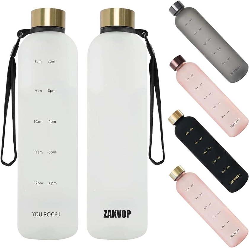 ZAKVOP 32oz Water Bottles with Times to Drink with Strap, Motivational Water Bottle with Time Marker, BPA Free Reusable Water Bottle with Hydrating Reminder for Gym Fitness Workout Travel
