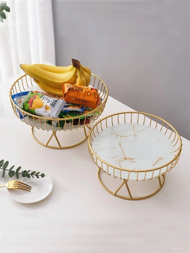 1pc Iron Tray, Modern Letter Graphic Hollow Out Fruit Tray For Kitchen Dining Table