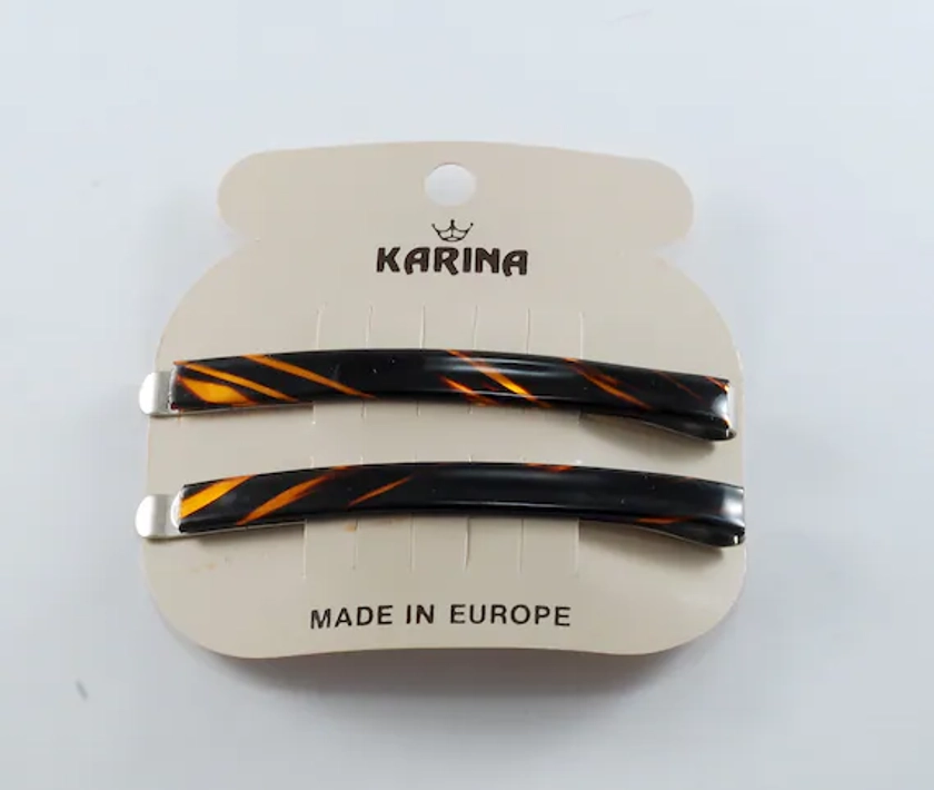 Vintage Bobby Pin Karina Tortoise Brown Made in France Hair Accessory 1/4&quot; x 3&quot;