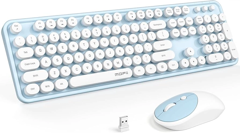 Amazon.com: MOFII Wireless Keyboard and Mouse Combo, Computer Full Size 2.4G Plug and Play Wireless Typewriter Retro Round Keyboard and Mouse Set for Windows, Computer, Desktop, PC, Notebook - (Light Blue) : Electronics