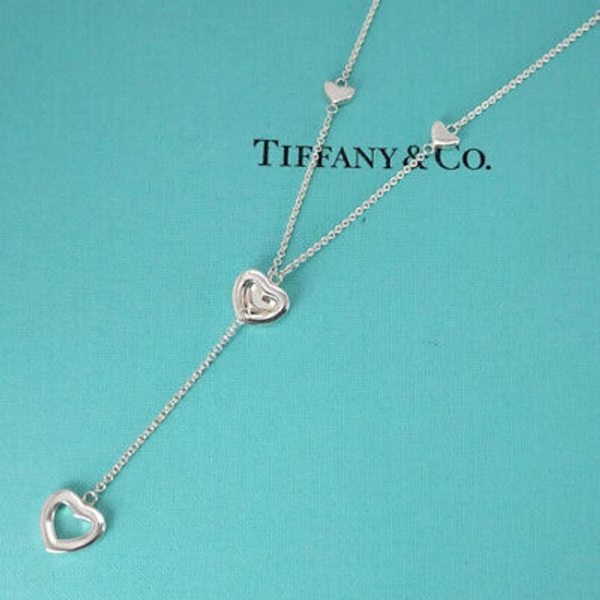 Tiffany & Co. Sterling Silver Link Lariat Heart Pendant Necklace with Box | eBay