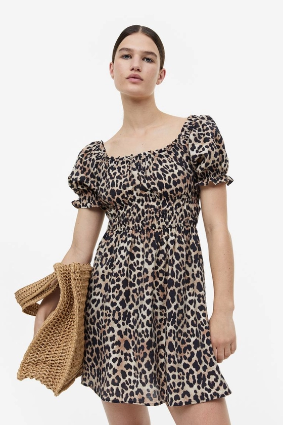Robe épaules nues - Beige/motif léopard - FEMME | H&M FR