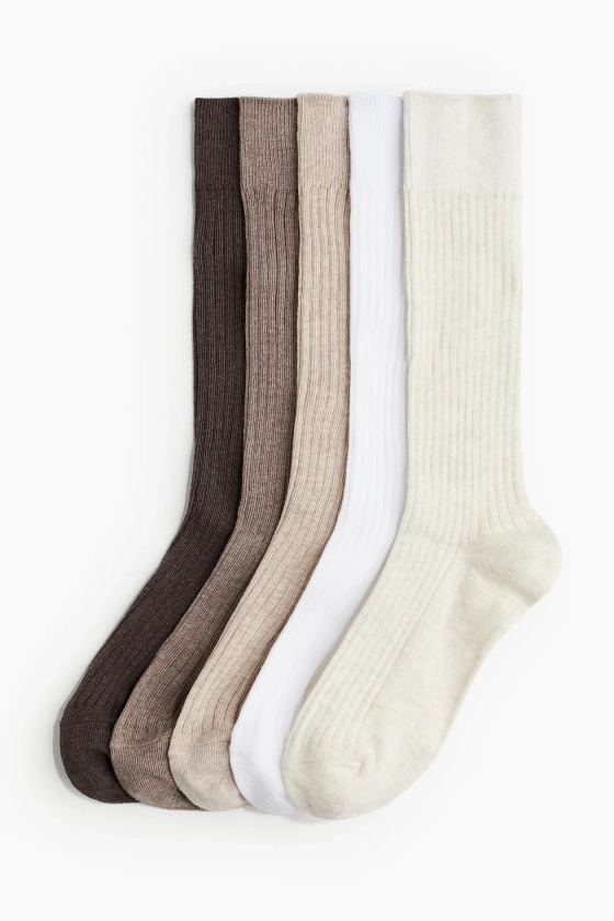 Lot de 5 paires de chaussettes - Blanc/beige/marron - FEMME | H&M FR