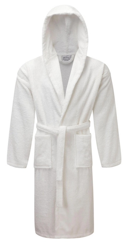 Luxury Hooded White Terry Towelling Dressing Gown - Egyptian Collection Soft Cotton