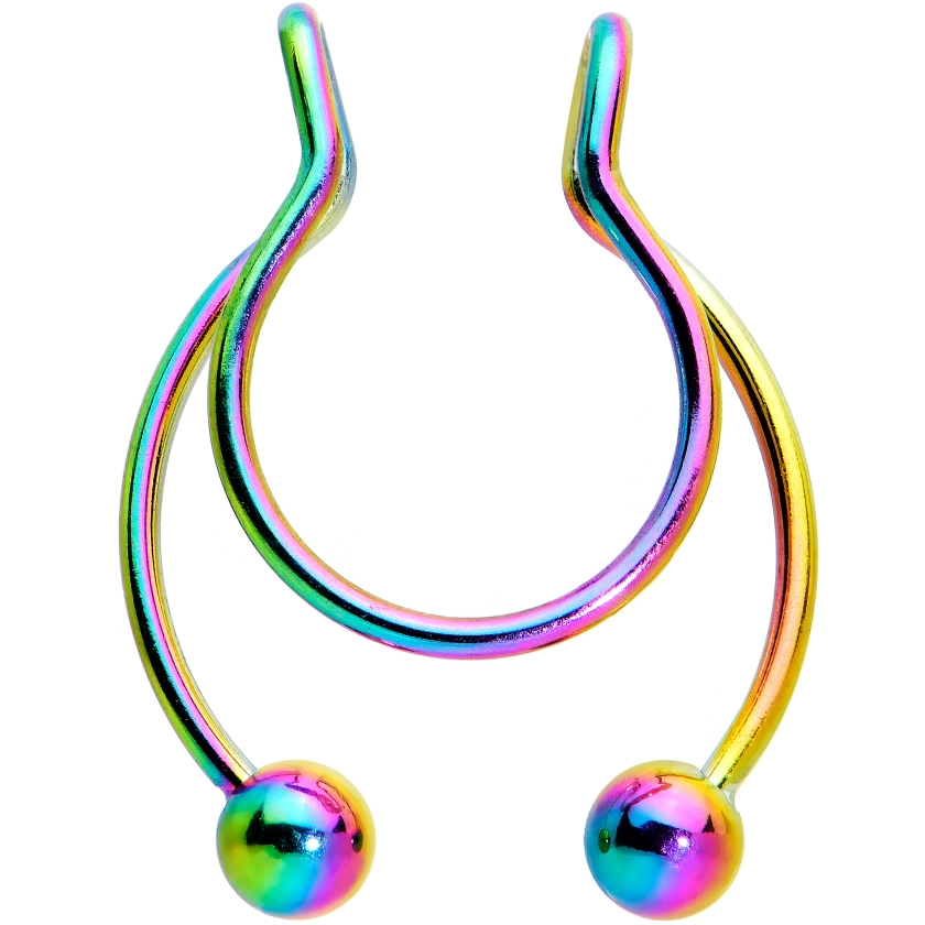 Rainbow Horseshoe Ball Fake Septum Ring Nipple and Clip on Earring