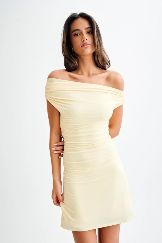 Dakoda Slinky Off Shoulder Mini Dress - Lemon