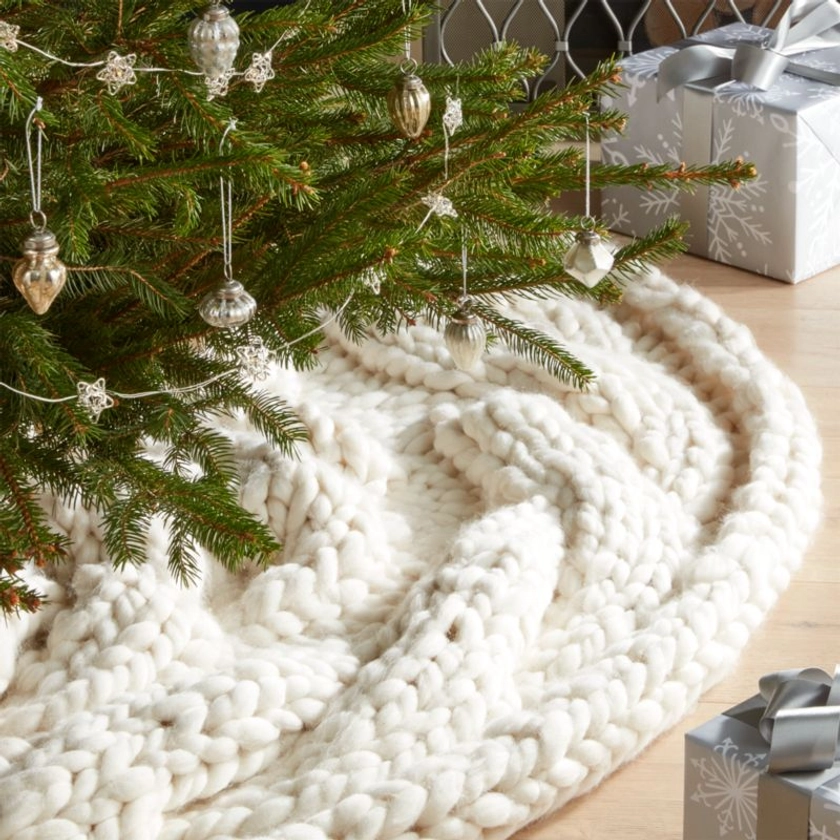 Ivory Cozy Knit Christmas Tree Skirt + Reviews | Crate & Barrel