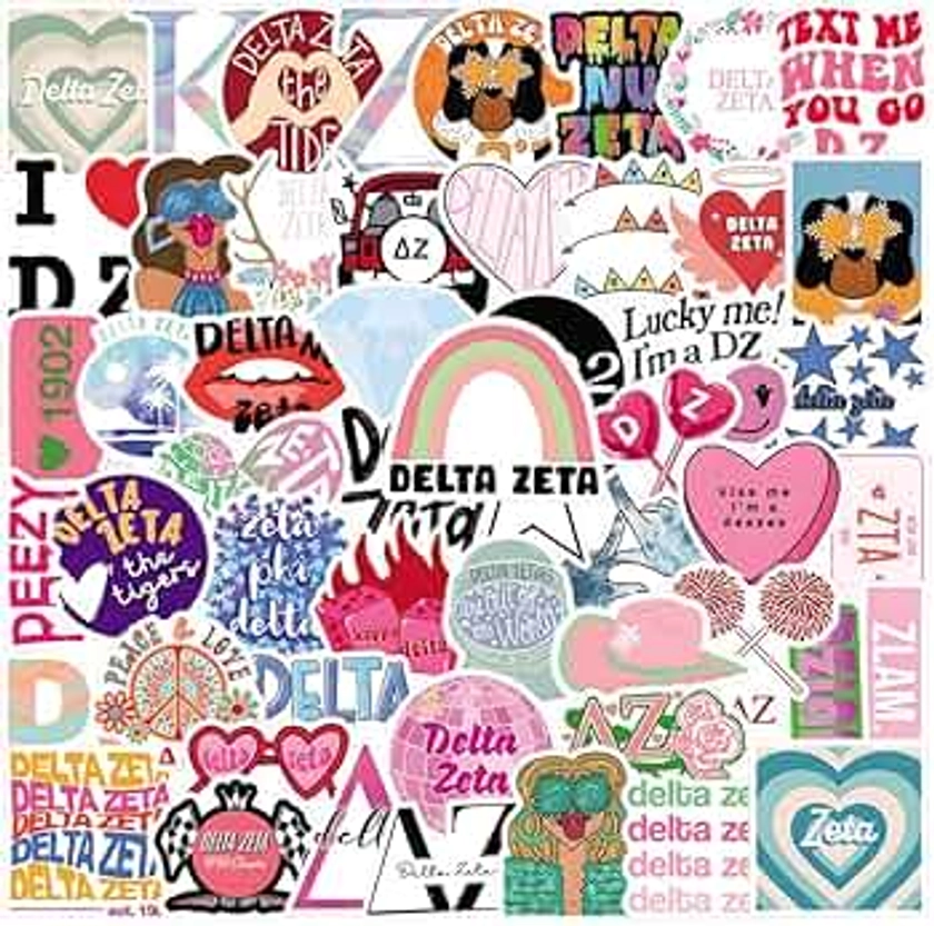 66Pcs Delta Zeta Stickers Pack, Aesthetic Vinyl Waterproof Sticker Decals for Water Bottle,Laptop,Phone,Skateboard,Scrapbooking,Bumper Choice for Teens Adults Fans for Party Supply…