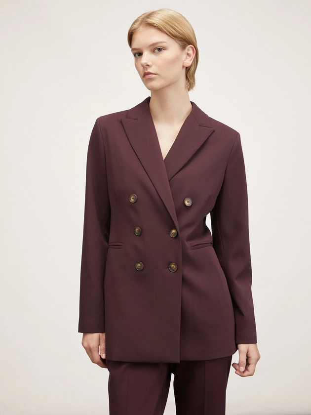 Veste blazer en polyviscose mélangée laine avec doublure intérieure de couleur contrastante