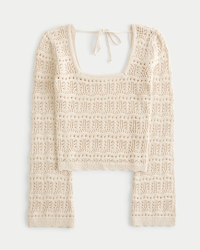 Women's Long-Sleeve Square-Neck Crochet Sweater | Women's Tops | HollisterCo.com