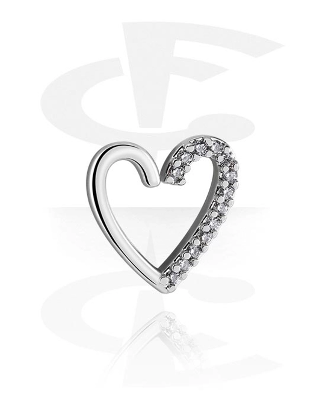 Heart-shaped continuous ring (surgical steel, silver, shiny finish) with crystal stones