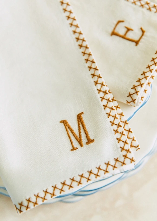 Serviette Monogramme - lettre M - Textile coton-lin - Sézane